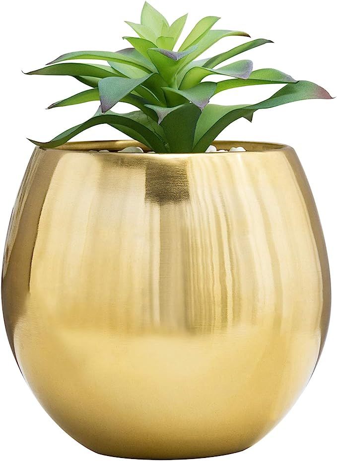 MyGift 6-Inch Brushed Brass Plated Metal Table Vase - Round Bowl-Shaped Succulent Planter Pot - H... | Amazon (US)