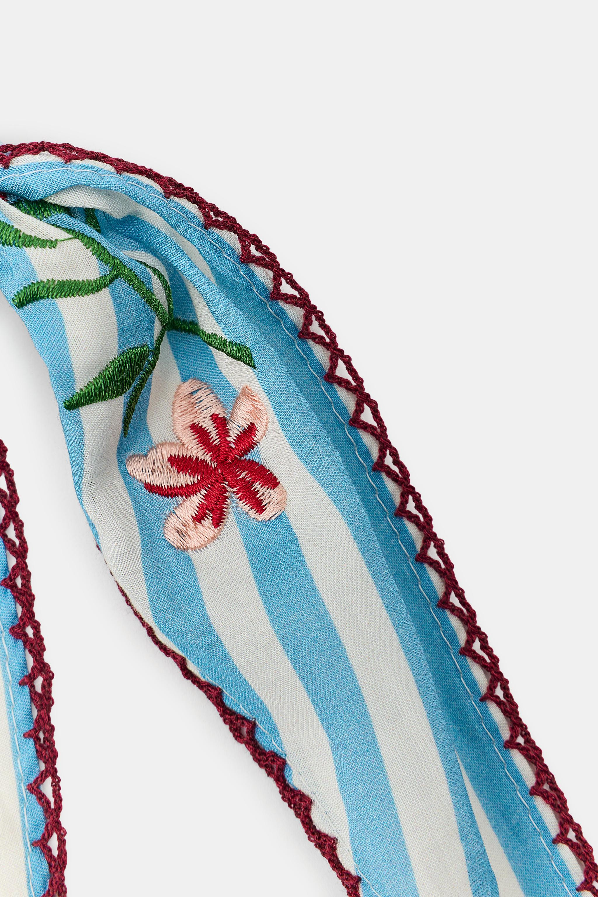 EMBROIDERED FLORAL STRIPED BANDANA | Zara US