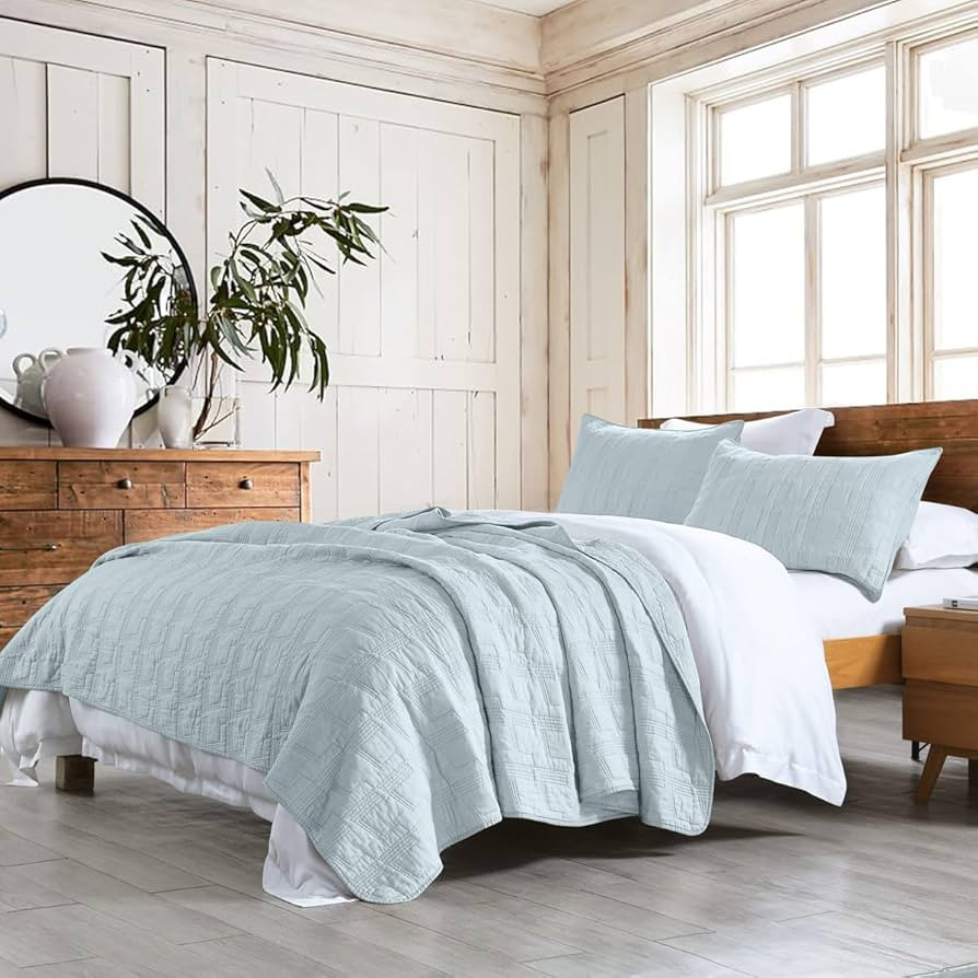 HORIMOTE HOME 100% Cotton Quilt Set Queen Size, Baby Blue Pre-Washed 3-Piece Bedspread Coverlet S... | Amazon (US)