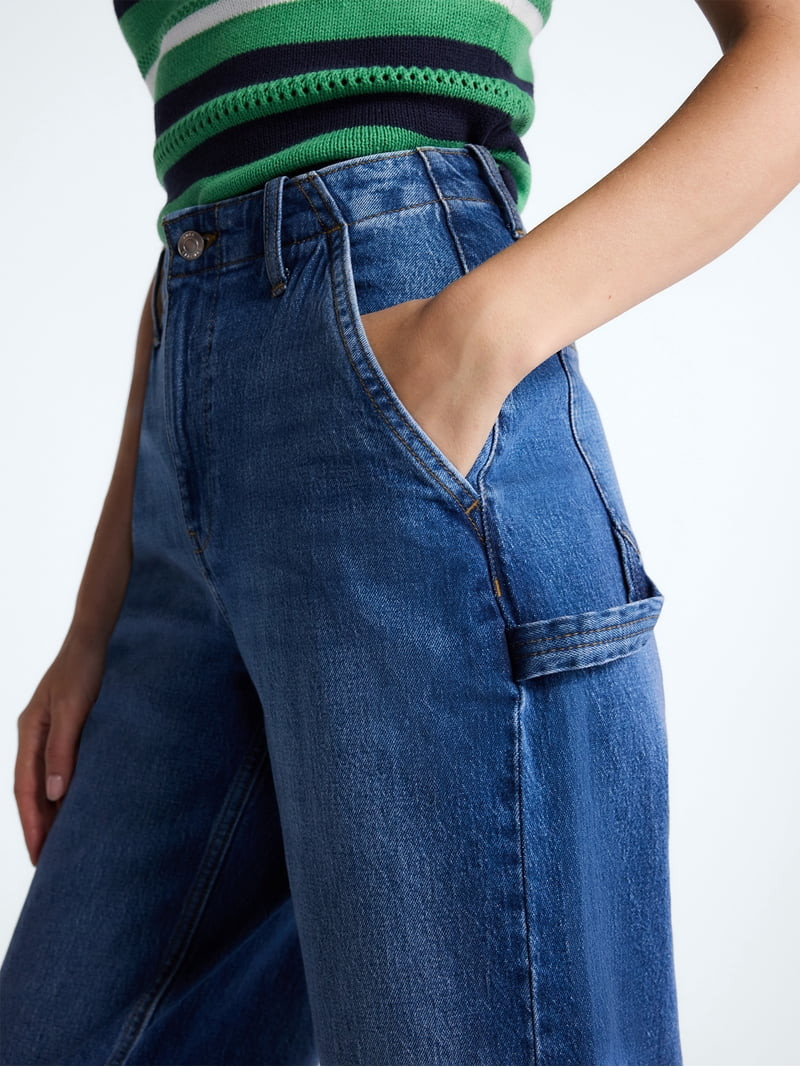 Free Assembly Women's High Rise Cropped Carpenter Barrel Jeans, 26" Inseam, Sizes 0-16 | Walmart (US)