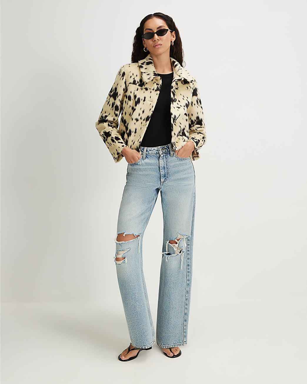 Black Cow Print Jacket | River Island UK & IE