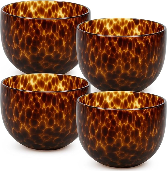 4 Pcs Tortoise Shell Pattern Bowls Brown 12 oz Tortoise Leopard Print Glass Bowl for Kitchen Serv... | Amazon (US)