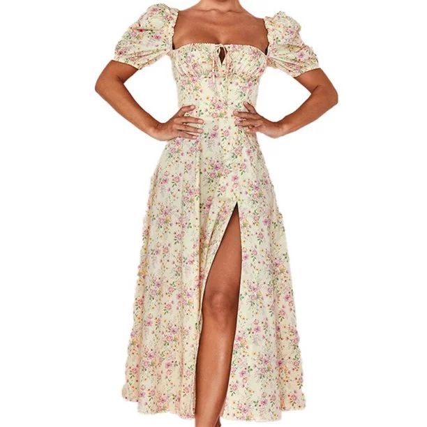 Maxi Dress for Women Boho Dress Cottagecore Dress Spring Summer Dress Wrap Floral Casual Vintage ... | Walmart (US)