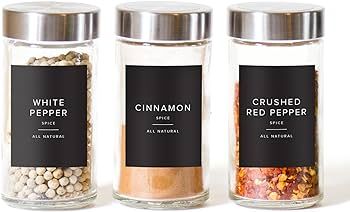 Calla Collections Spice Jar Labels - Minimalist Waterproof Stickers | Black Labels for Round & Re... | Amazon (US)
