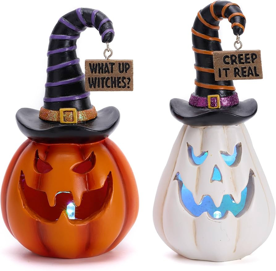 Valery Madelyn Pumpkin Halloween Decorations Indoor for Home, 2Pcs Resin Halloween Figurines with... | Amazon (US)