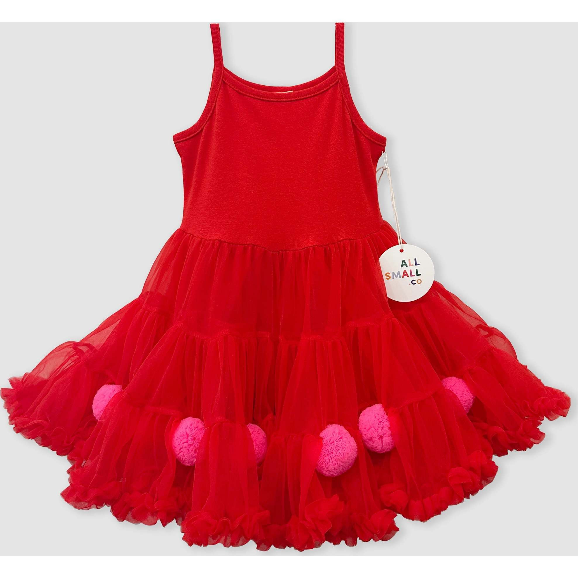 Pom Pom Dress, Red | Maisonette