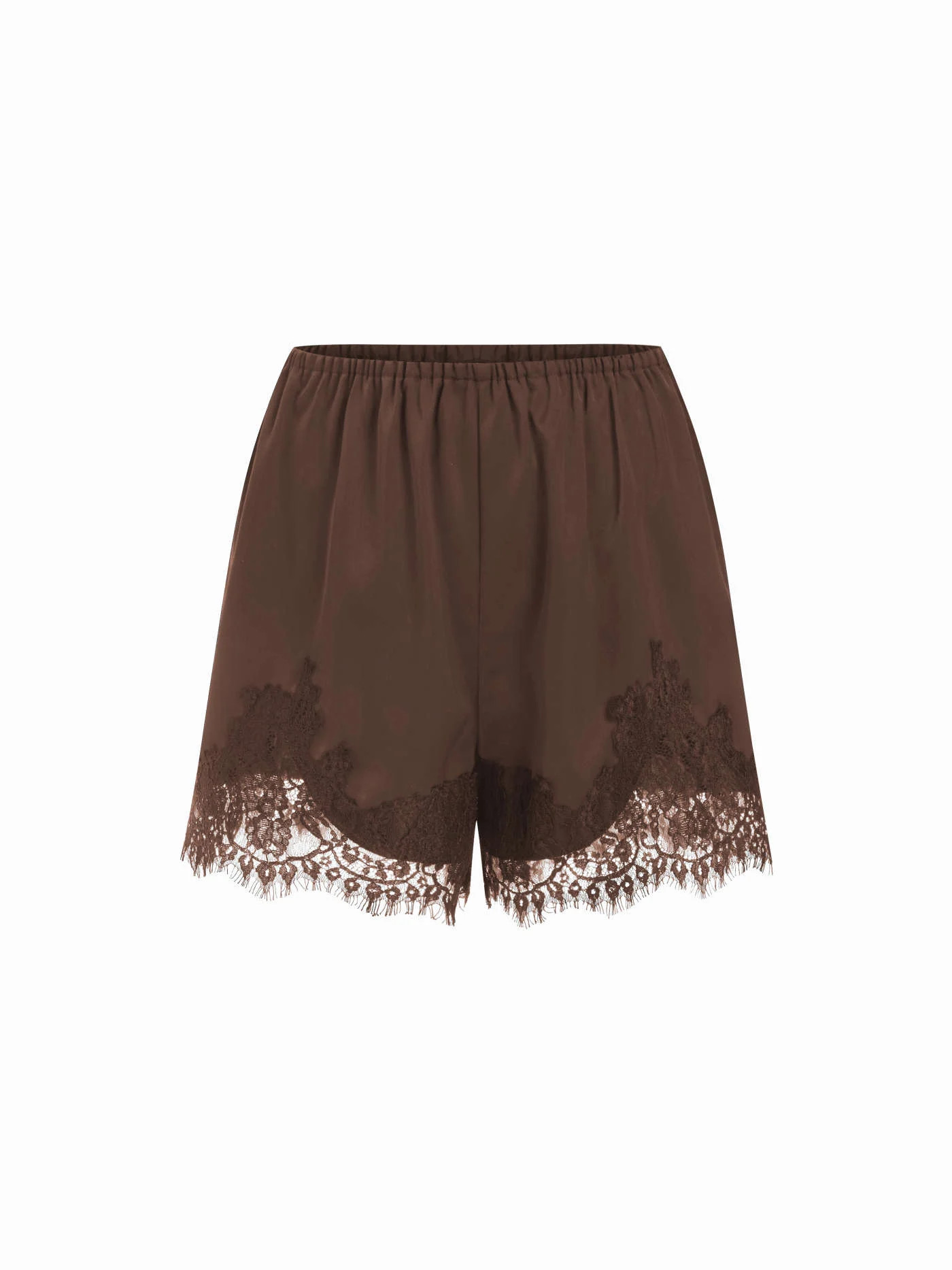 Wuthering Romance Satin Satin Mid Rise Solid Elastic Waist Floral Lace Shorts For Daily Casual | Cider
