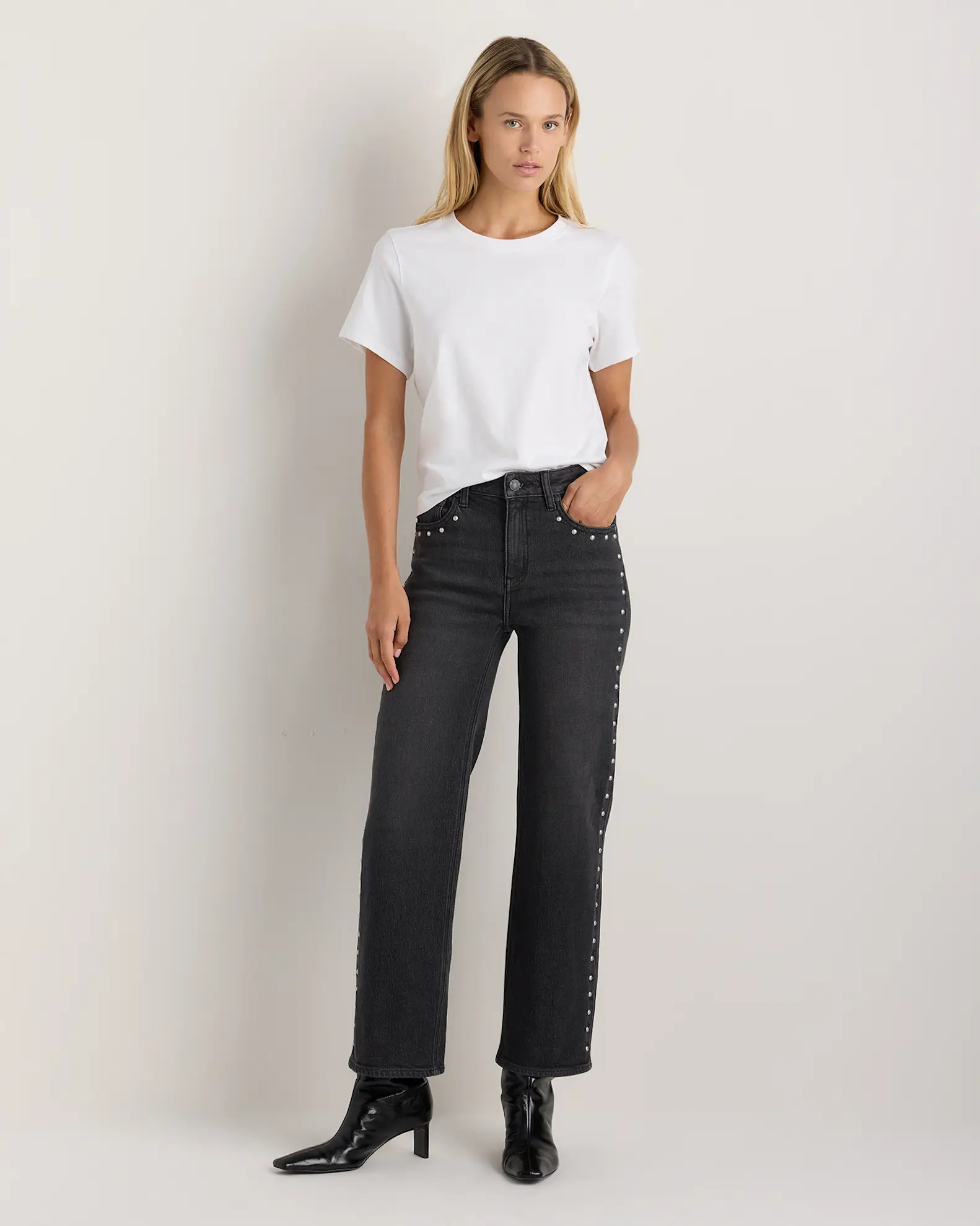 Bella Stretch Studded Relaxed Straight Jeans | Quince