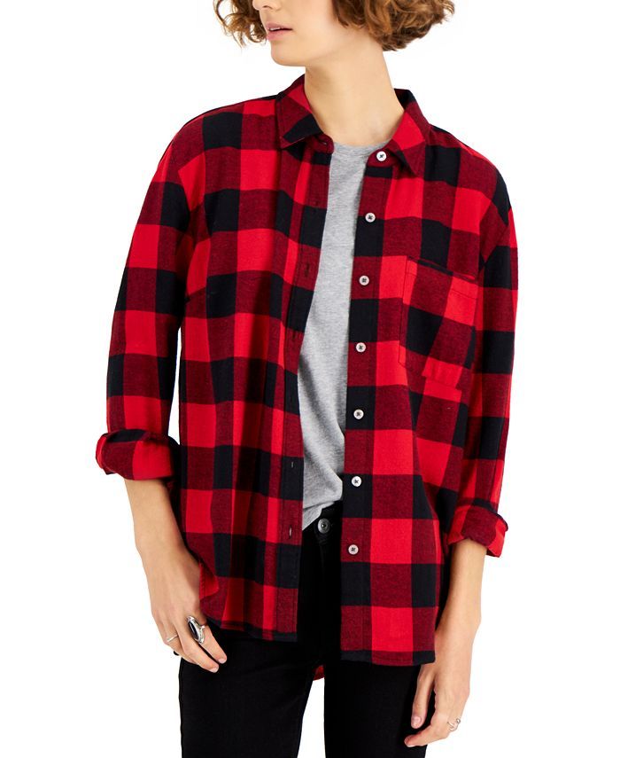 Style & Co Cotton Buffalo-Plaid Flannel Shirt, Created for Macy's & Reviews - Tops - Women - Macy... | Macys (US)