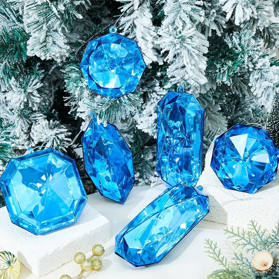 Syhood 6 Pack Jewel Ornament 3.9"- 6.5" Acrylic Jewel Ornaments for Christmas Tree Glitter Christ... | Amazon (US)