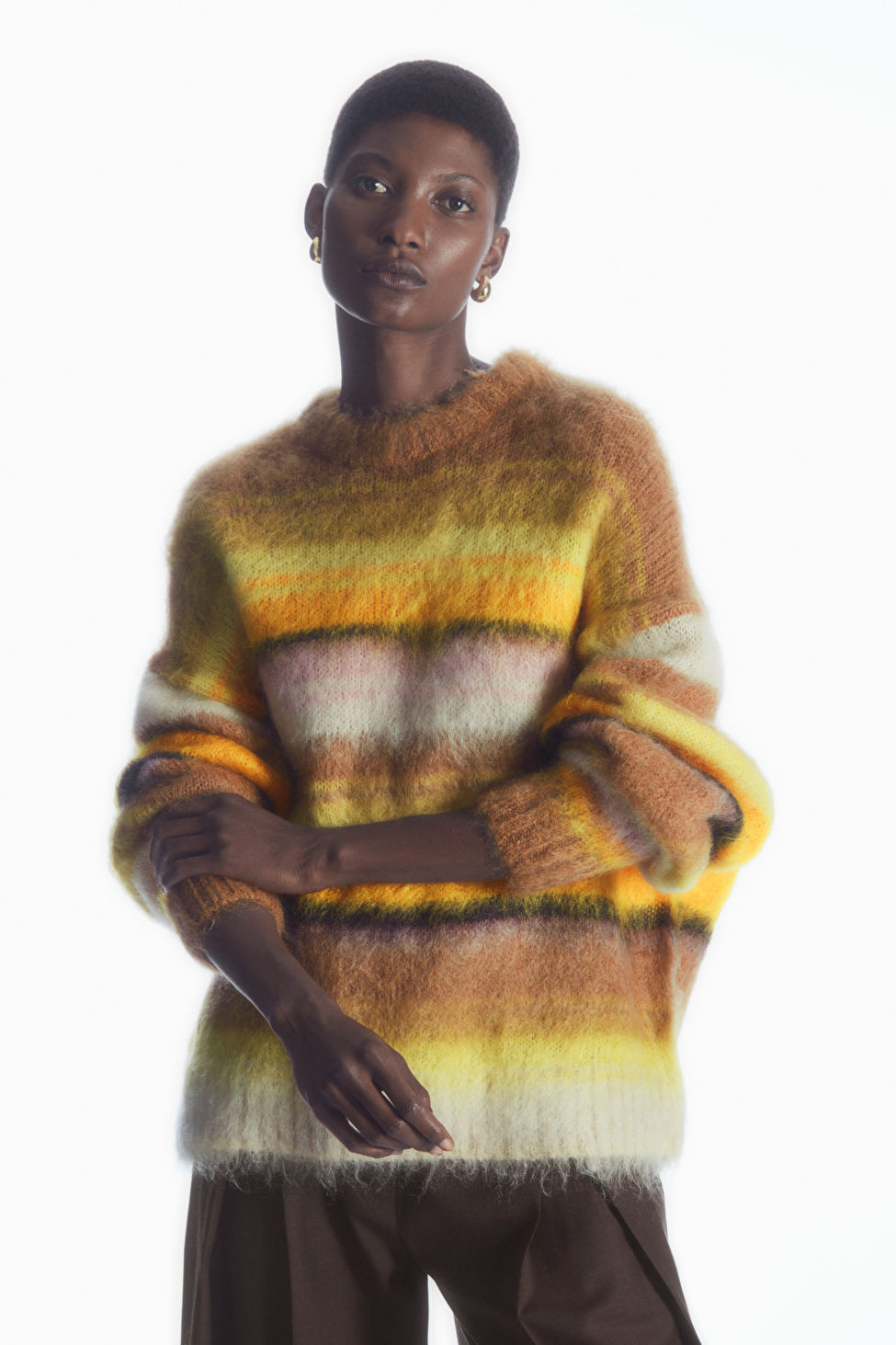 MOHAIR CREW-NECK JUMPER - BROWN / YELLOW / STRIPED - COS | COS (EU)