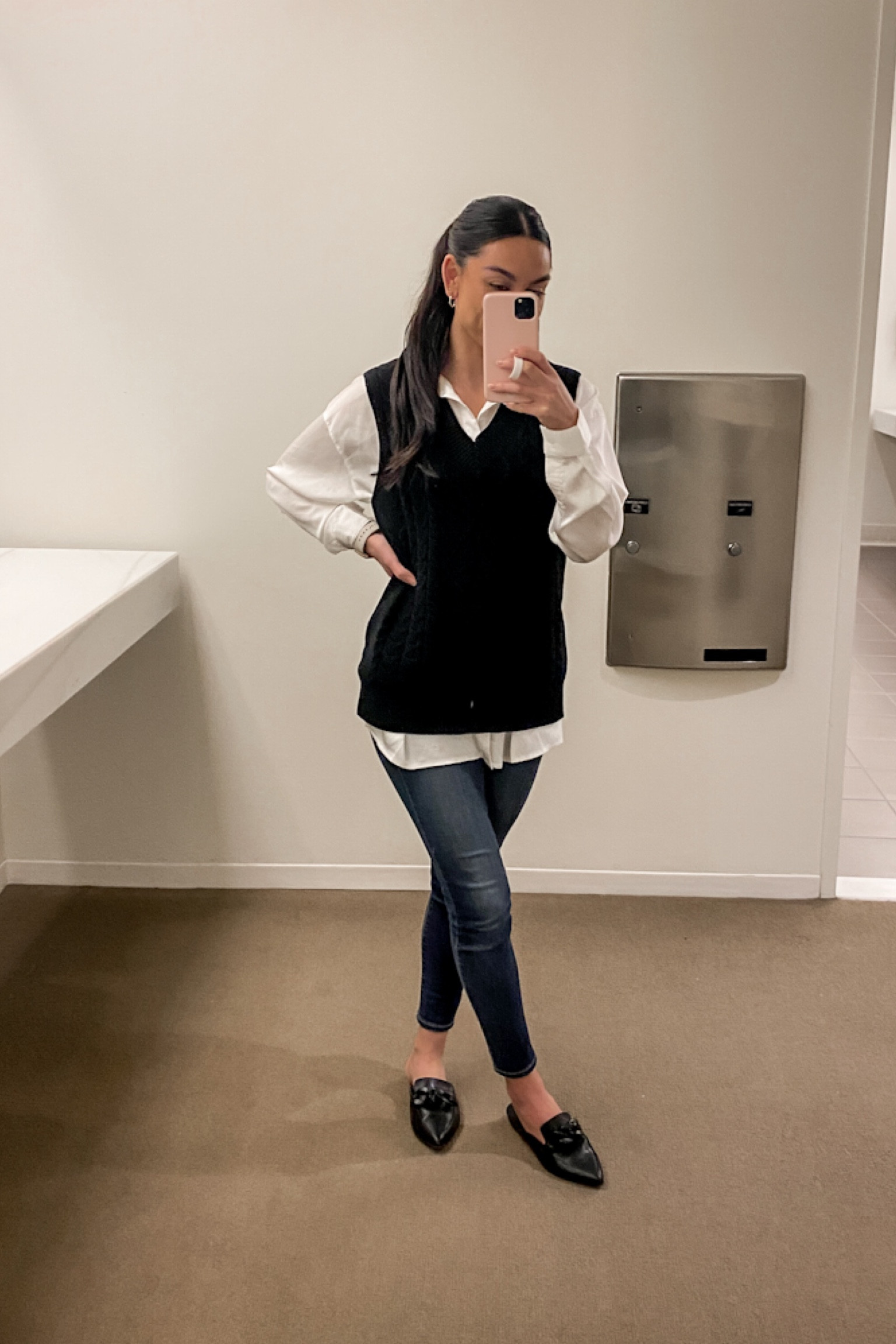 This oversized sweater vest is less than $35!! Such an easy way to elevate a business casual work outfit. 

 #workoutfit #businesscasualoutfit #officeoutfitinspo

Sweater vest | size small
Oversized button down | size small, missguided 
Jeans | size 26
Shoes | size 6.5

#LTKunder50 #LTKsalealert #LTKworkwear