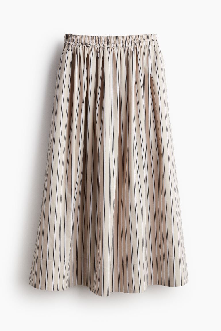 A-line poplin skirt - Normale taille - Midi - Light beige/Striped - DAMES | H&M NL | H&M (DE, AT, CH, NL, FI)