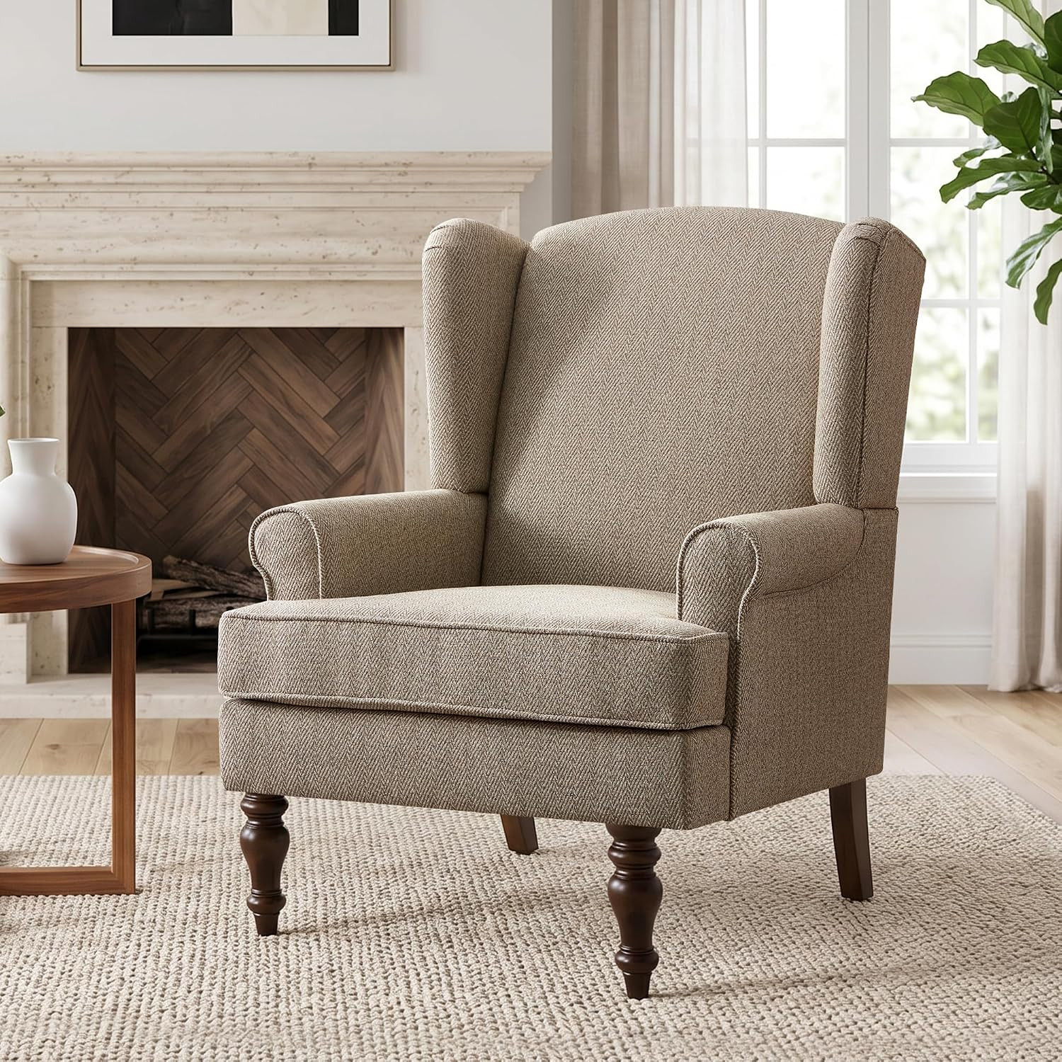 HUIMO Printed Wingback Accent Chair, Linen Upholstered High Back Armchair, Comfy Reading Chair fo... | Amazon (US)
