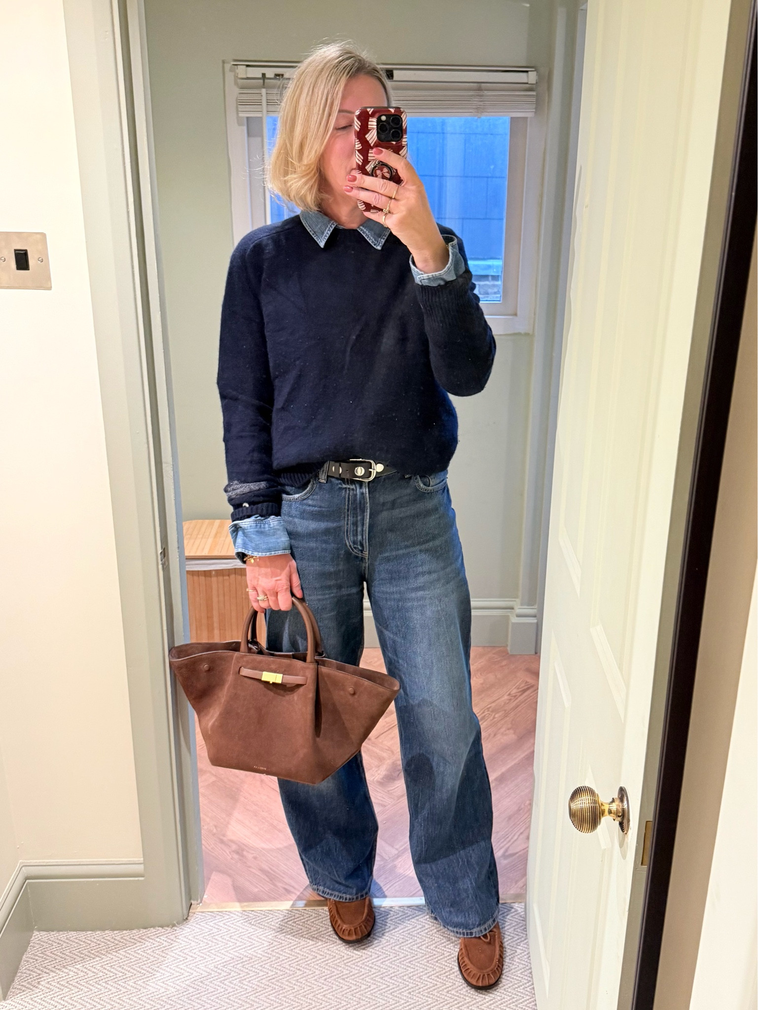 Double denim with brown suede accessories. 

#LTKwinter #LTKover50style #LTKuk