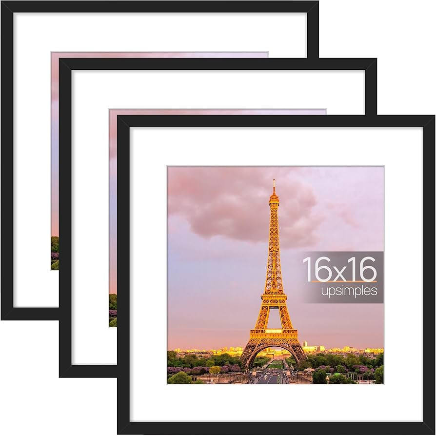 upsimples 16x16 Picture Frame Set of 3, Made of High Definition Glass for 12x12 with Mat or 16x16... | Amazon (US)