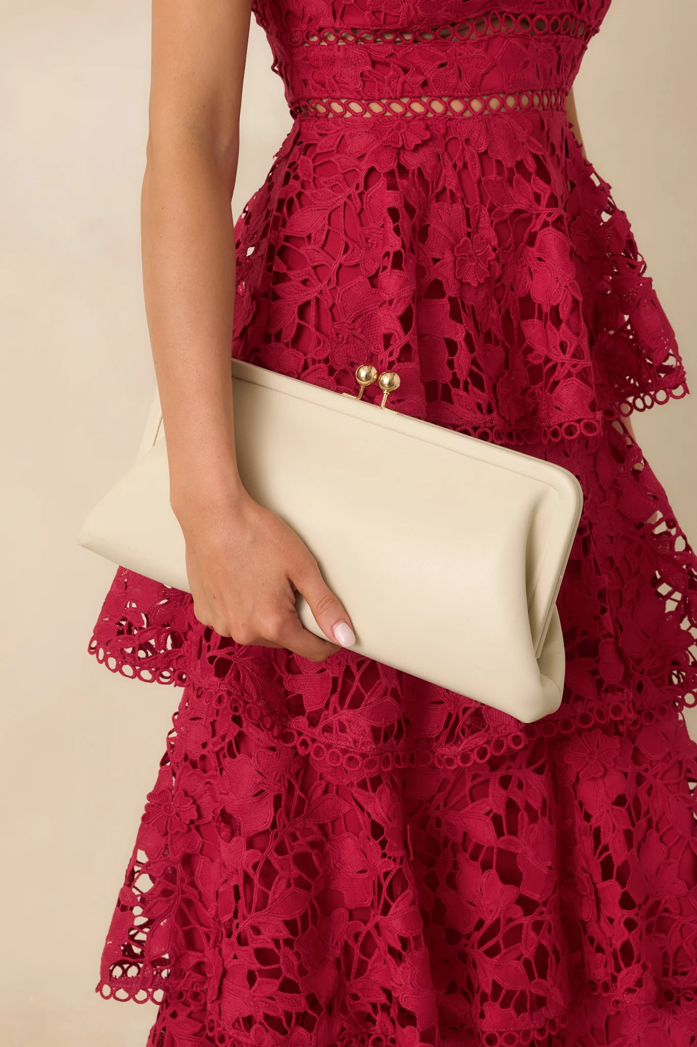 In Case You Missed It Ivory Faux Leather Clutch Handbag | Red Dress