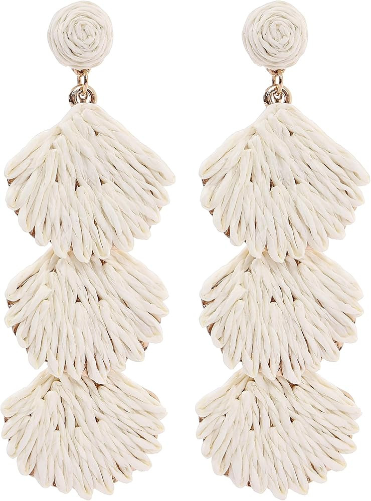Raffia Flower Earrings For Women Dangling Statement Spring Summer Colorful Lightweight Straw Wrap... | Amazon (US)