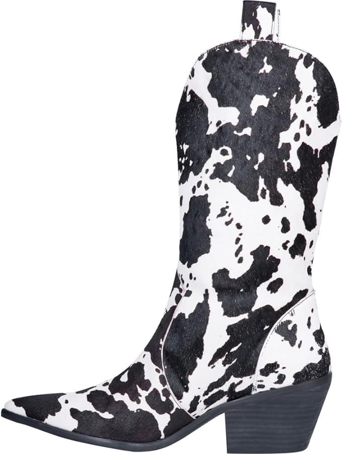 Dingo Womens Live A Leather Cow Printed Snip Toe Casual Boots Mid Calf Low Heel 1-2" - Green | Amazon (US)