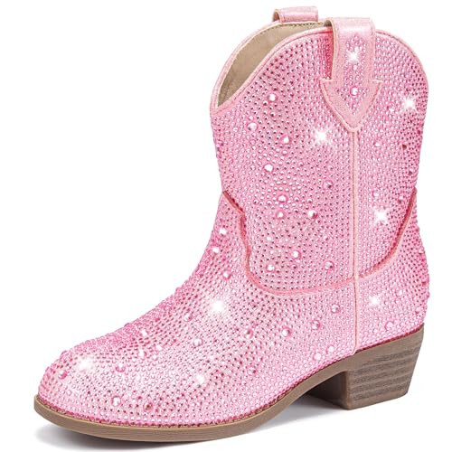 Motasha Cowboy Boots For Girls Rhinestone Cowgirl Boot Pink Glitter Sparkly Girls' Boots Kids Sparkle Little Girl 6 Big Kid Toddler Size 11 Fall Riding Birthday Dance Dress (M7132 Pink 11) | Amazon (US)