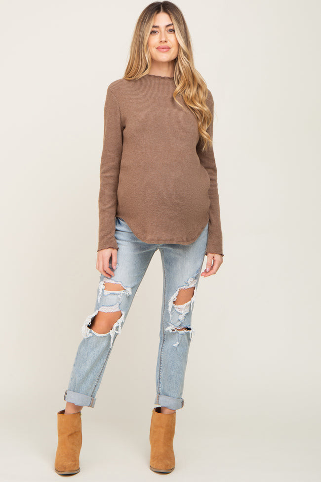 Light Blue Distressed Cuffed Maternity Jeans | PinkBlush Maternity