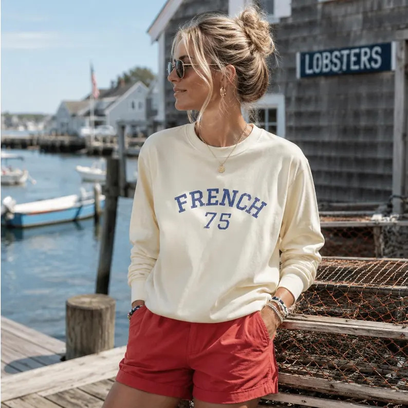 French 75 Long Sleeve Tee | Vintage Cocktail Club Graphic Shirt | Etsy (Global)