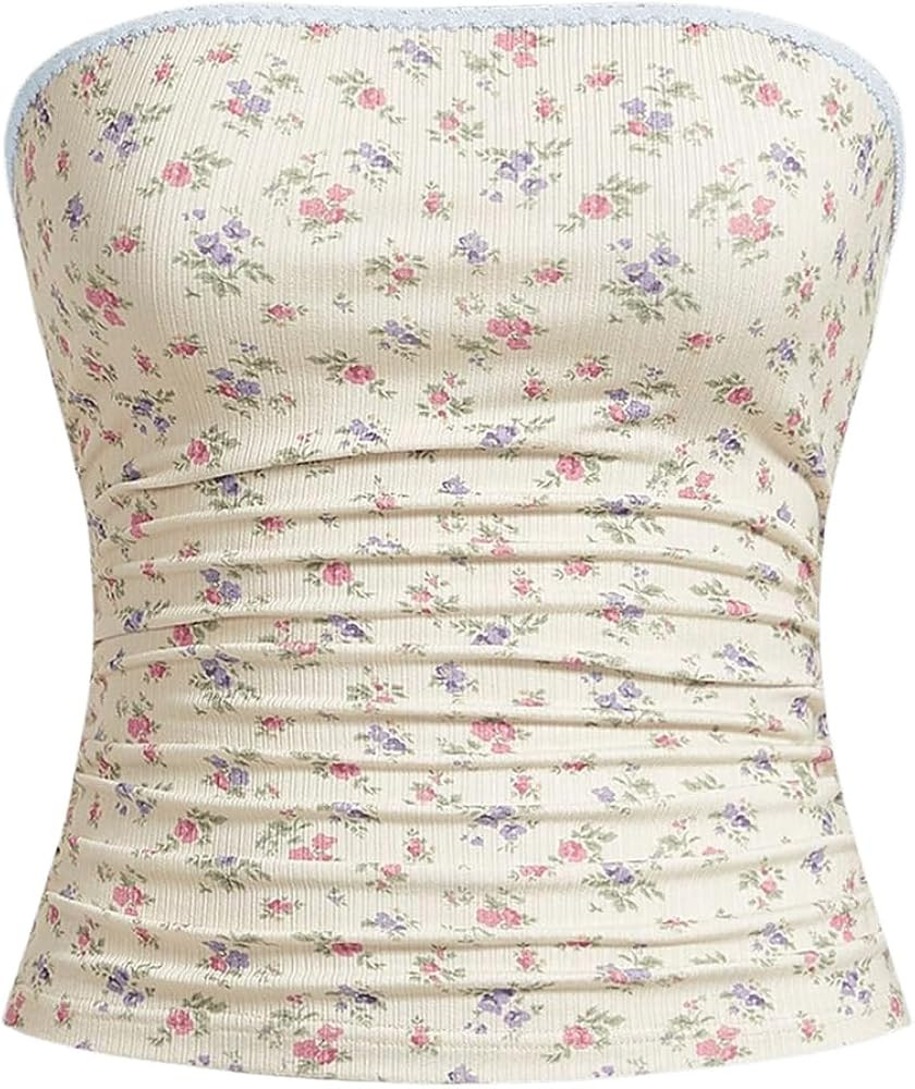 SOLY HUX Women's Y2k Tube Top Sexy Strapless Cami Tops Slim Fit Crop Bandeau Shirts Summer Outfit... | Amazon (US)