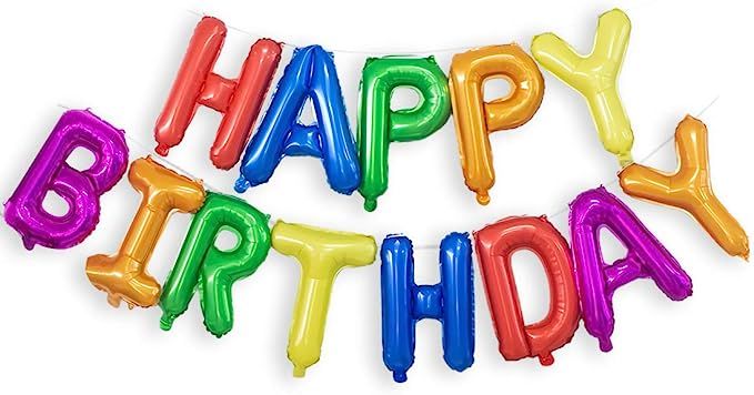 16 Inch Colorful Rainbow Happy Birthday Balloons Banner, Aluminum Foil Letters Multicolor Balloon... | Amazon (US)