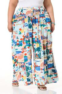 Plus Size Postcard Collage Wide Leg Pants | Cato Fashions