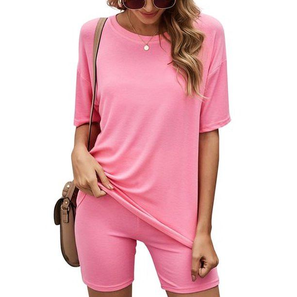 UKAP 2 Piece Cotton Outfits for Women Casual Bodycon Shorts Short Sleeve Tops Tracksuit Set Pure ... | Walmart (US)