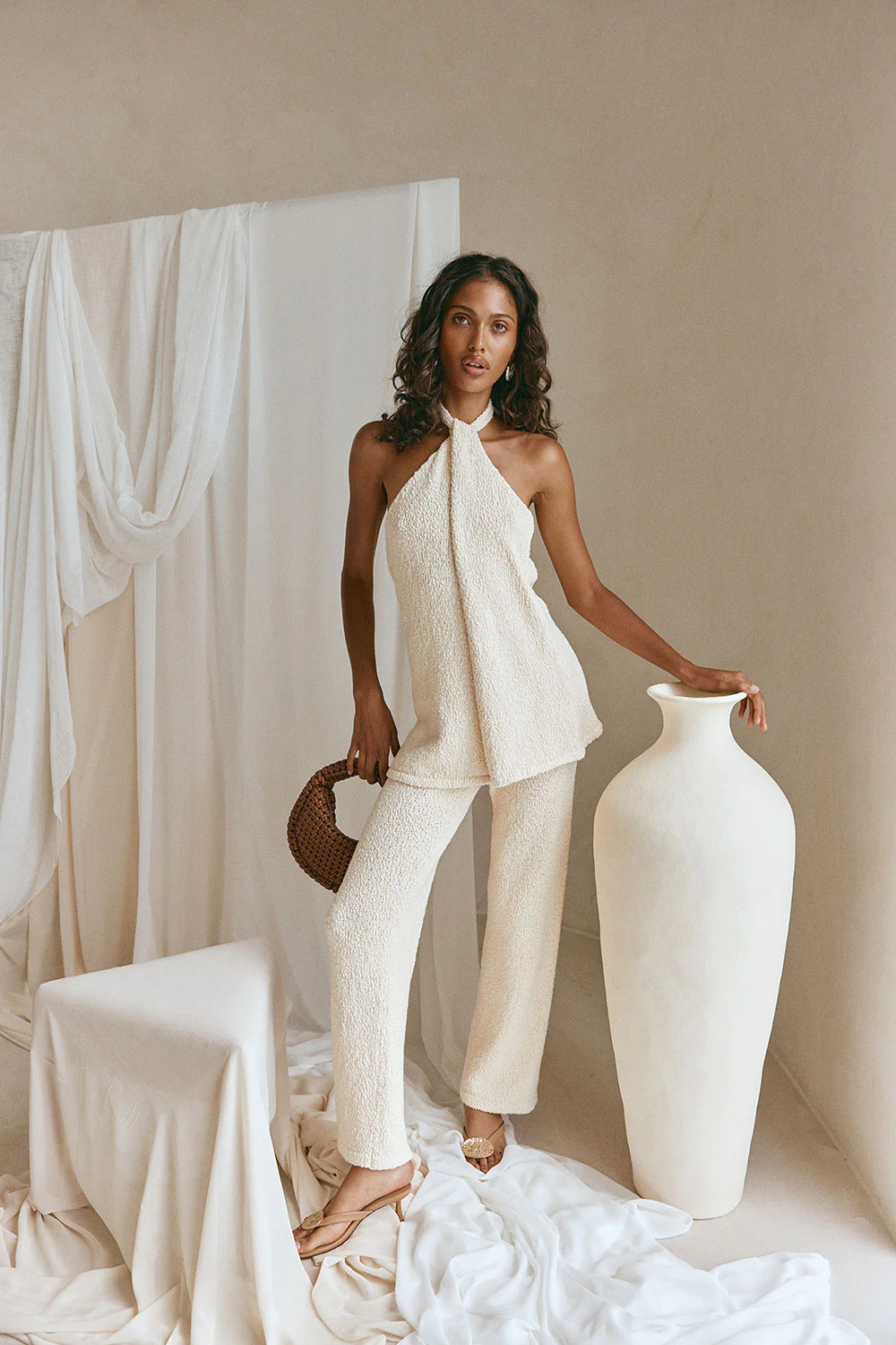 Cream Knit High Waist Naveen Pants | Sabo Skirt US