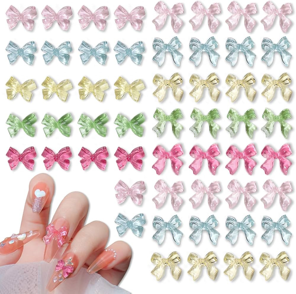 100 Pcs Bow Nail Charms, CYHYII 3D Clear Jelly Mix Color Resin Bow Nail Art Gems Accessories for ... | Amazon (US)