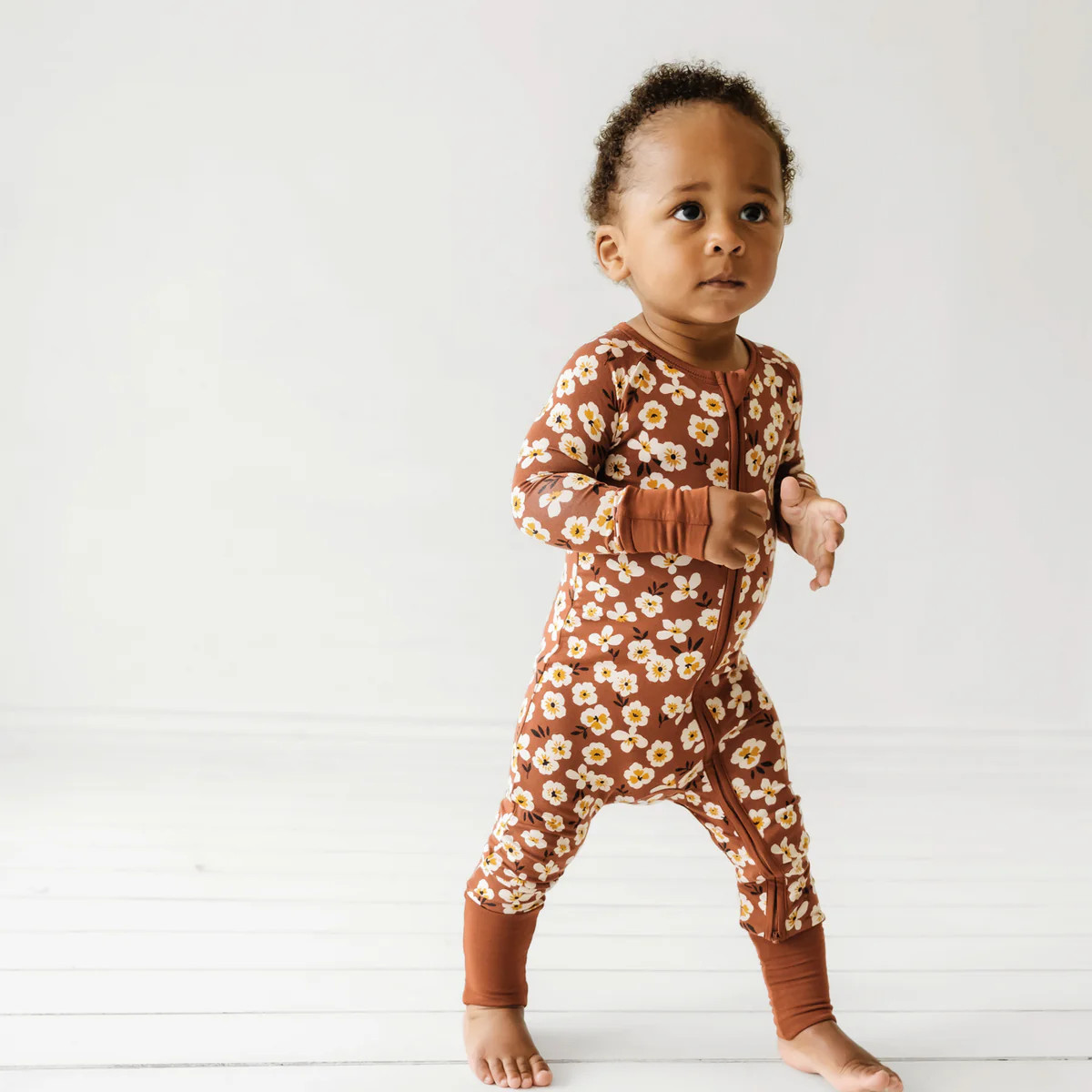Mocha Blossom Bamboo Viscose Zippy | Little Sleepies