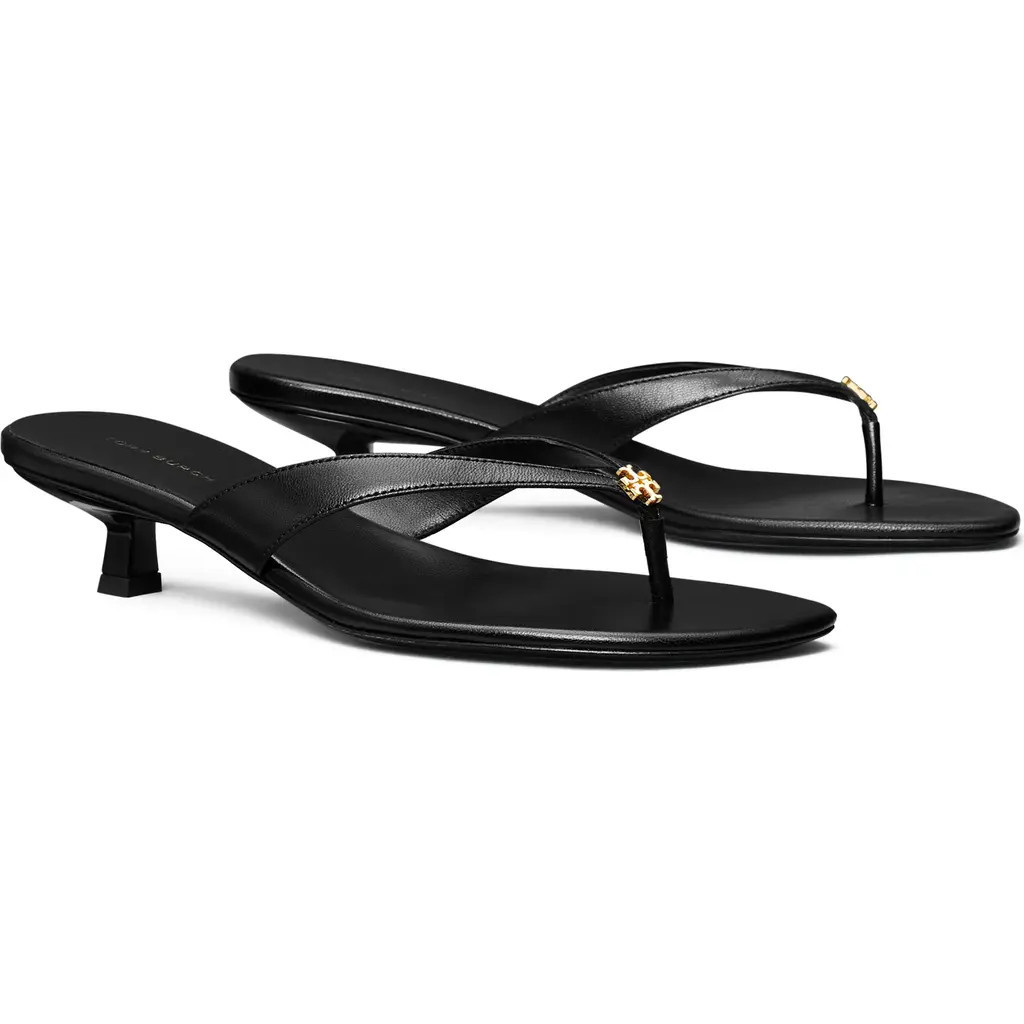 Tory Burch Capri Kitten Heel Sandal in Perfect Black /Gold at Nordstrom, Size 9.5 | Nordstrom