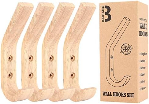 Amazon.com: Pack of 4 Wooden Wall Hooks, Decorative Natural Wood Coat Hanger, Mounted Towel Rack ... | Amazon (US)