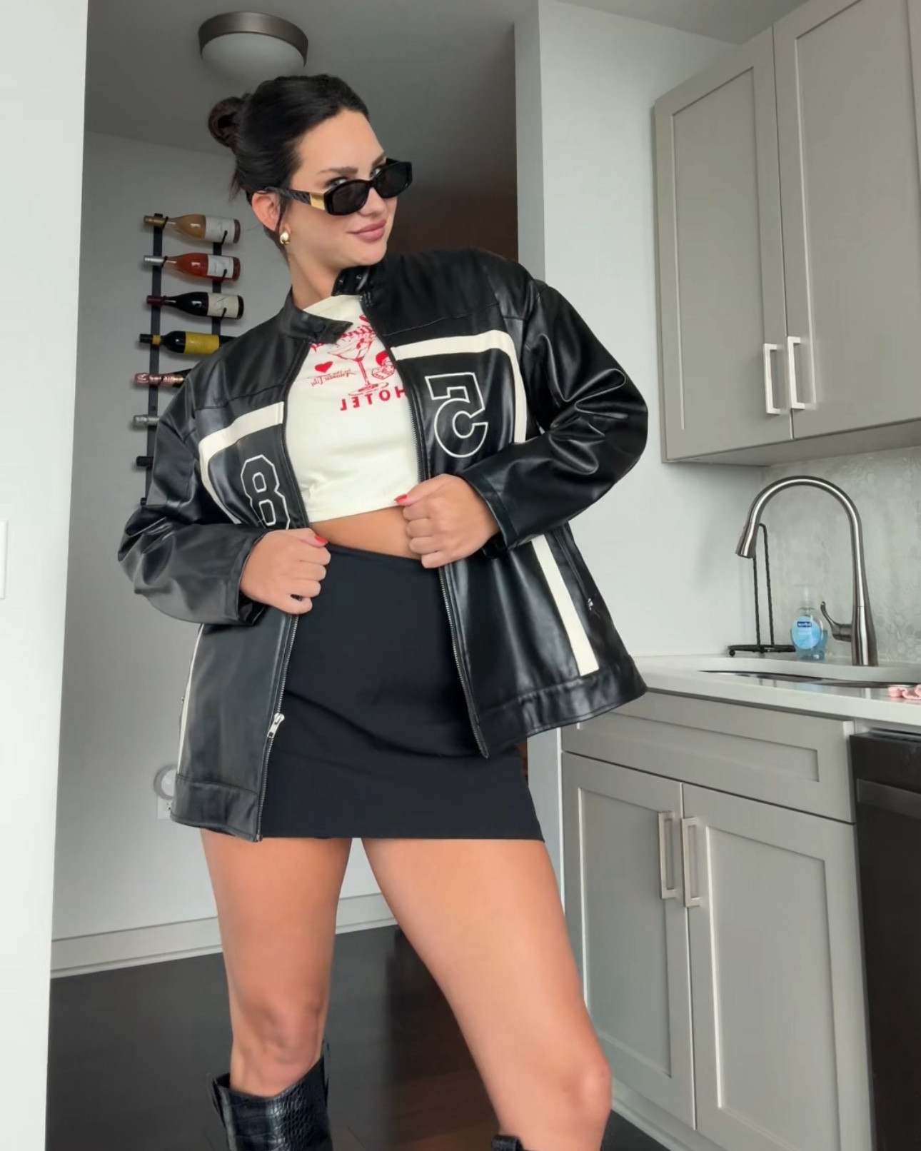 Fall outfit, moto jacket, black mini skirt (tall girl approved)!! And my fav black boots for fall 🖤

#LTKSeasonal #LTKU #LTKStyleTip