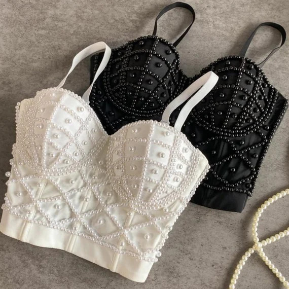 Margot Faux Pearl Corset Top | Embellished Bustier Top | Elegant White Corset Top with Pearl Bead... | Etsy (US)