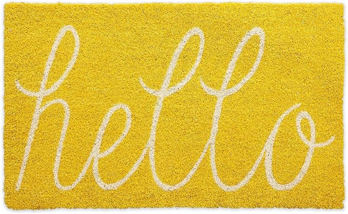 DII Hello Coir Fiber Doormat Non-Slip Durable Outdoor/Indoor, Pet Friendly, 17.5x29.5, Yellow | Amazon (US)