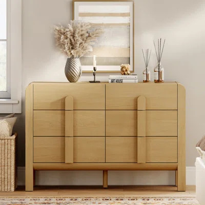 Adora Mid Century 6 Drawer Dresser For Bedroom, Wide Modern Chest Of Drawers With Curved Profile Design, Wood Closet Clothes Storage Organizer For Bed | Wayfair North America