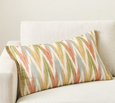 Kravet Ikat Lumbar Pillow With Fringe | Pottery Barn (US)