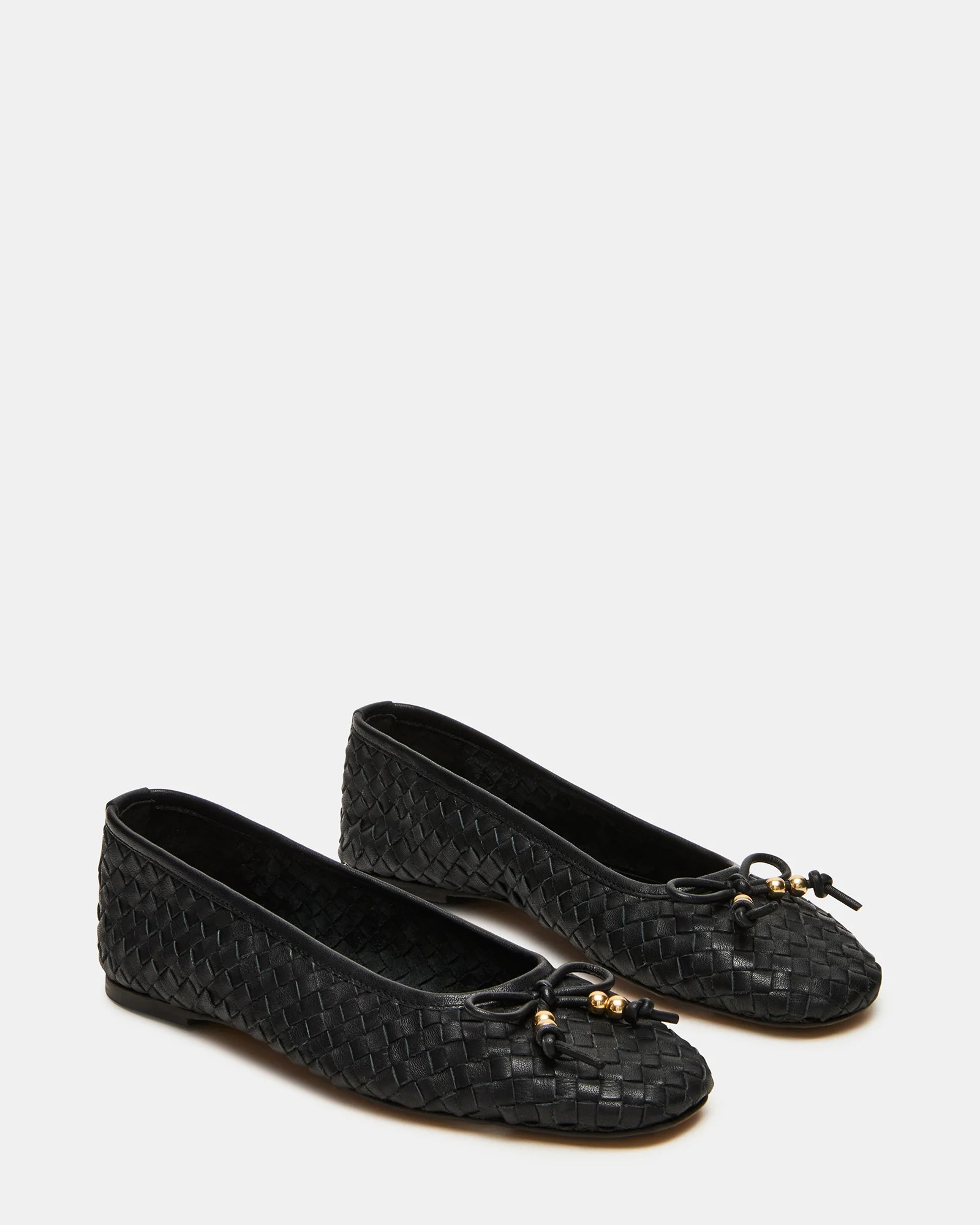 DIVY Black Leather Woven Bow Ballet Round-Toe Women's Flat | Steve Madden (US)