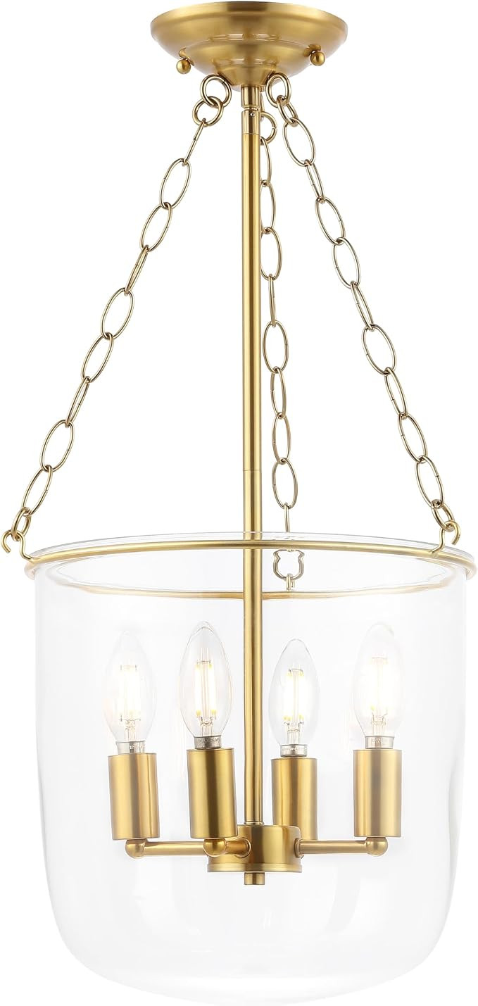 SAFAVIEH Lighting Collection Dahye Clear/Brass 4-Light Pendant Chandelier Hanging Light Fixture, ... | Amazon (US)
