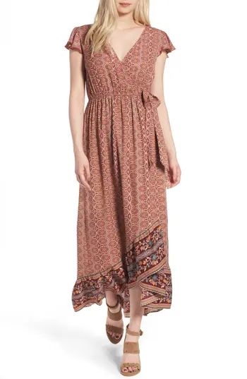 Women's Band Of Gypsies Faux Wrap Maxi Dress, Size X-Small - Burgundy | Nordstrom
