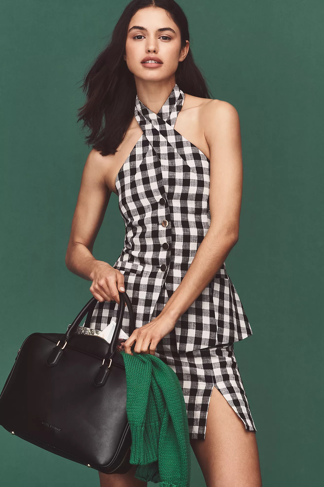 Maeve Linen Blend Gingham Halter Top | Anthropologie (US)