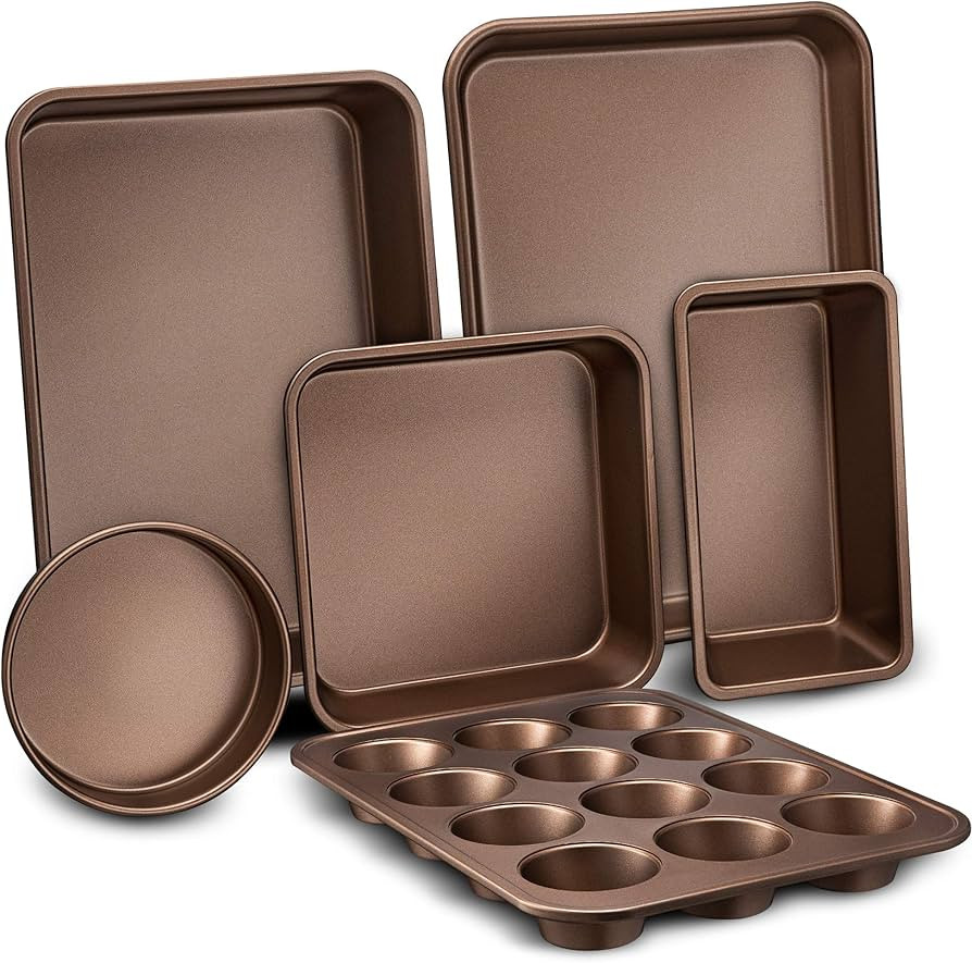 6-Pcs Nonstick Bakeware Set Baking Sheets, Non-Grease Cookie Trays, Wide & Square Bake Pan, Bread... | Amazon (US)