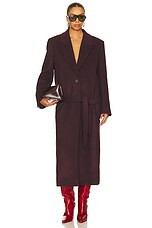 THE ATTICO Long Coat in Burgundy from Revolve.com | Revolve Clothing (Global)