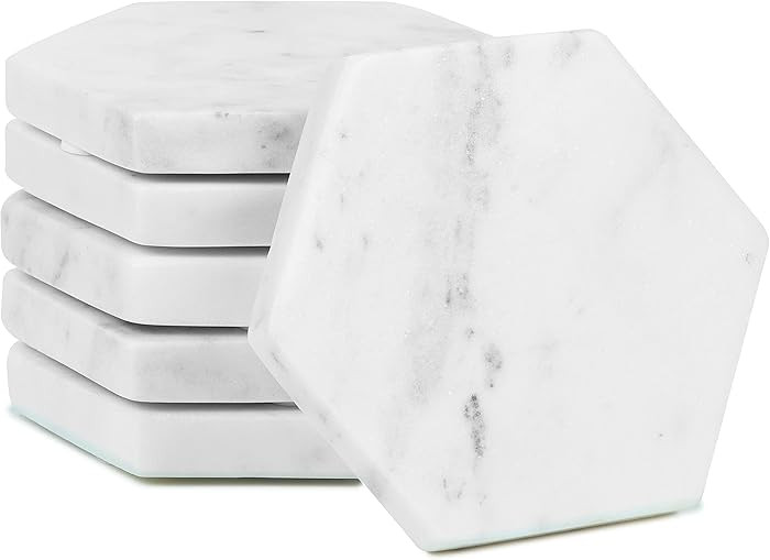 Set of 6 Hexagon Marble Coasters | White Decor for Modern Homes | Drink Coasters for Coffee Table... | Amazon (US)