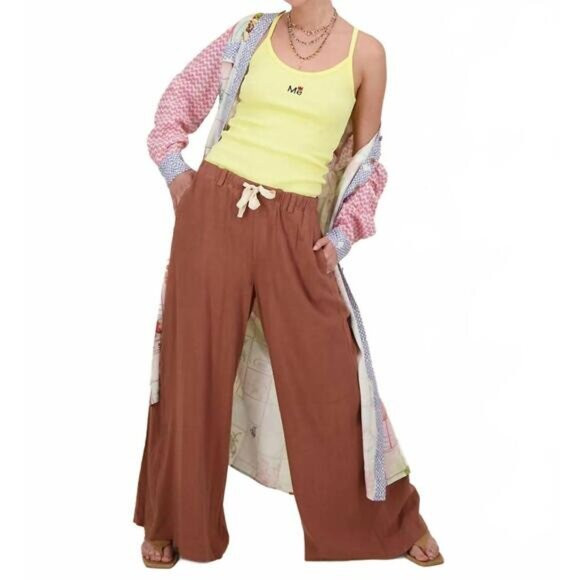 ME369 Ariel Wide Leg Pants Brown Relaxed Fit Statement Pant NWT | Poshmark