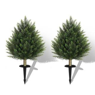 Vitalismo 2-Sets 2 ft. Artificial Cedar Bush Shrubs with Ground Stake Indoor Outdoor UV Resistant... | The Home Depot