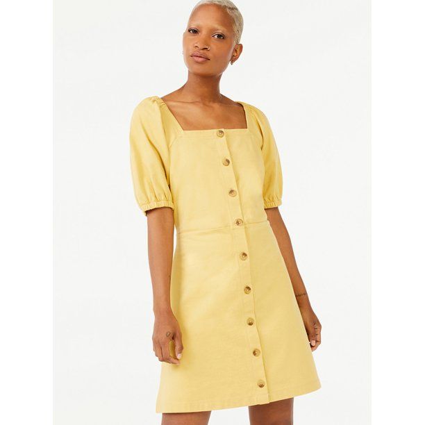 Free Assembly Women's Square Neck Dress with Puff Sleeves | Walmart (US)